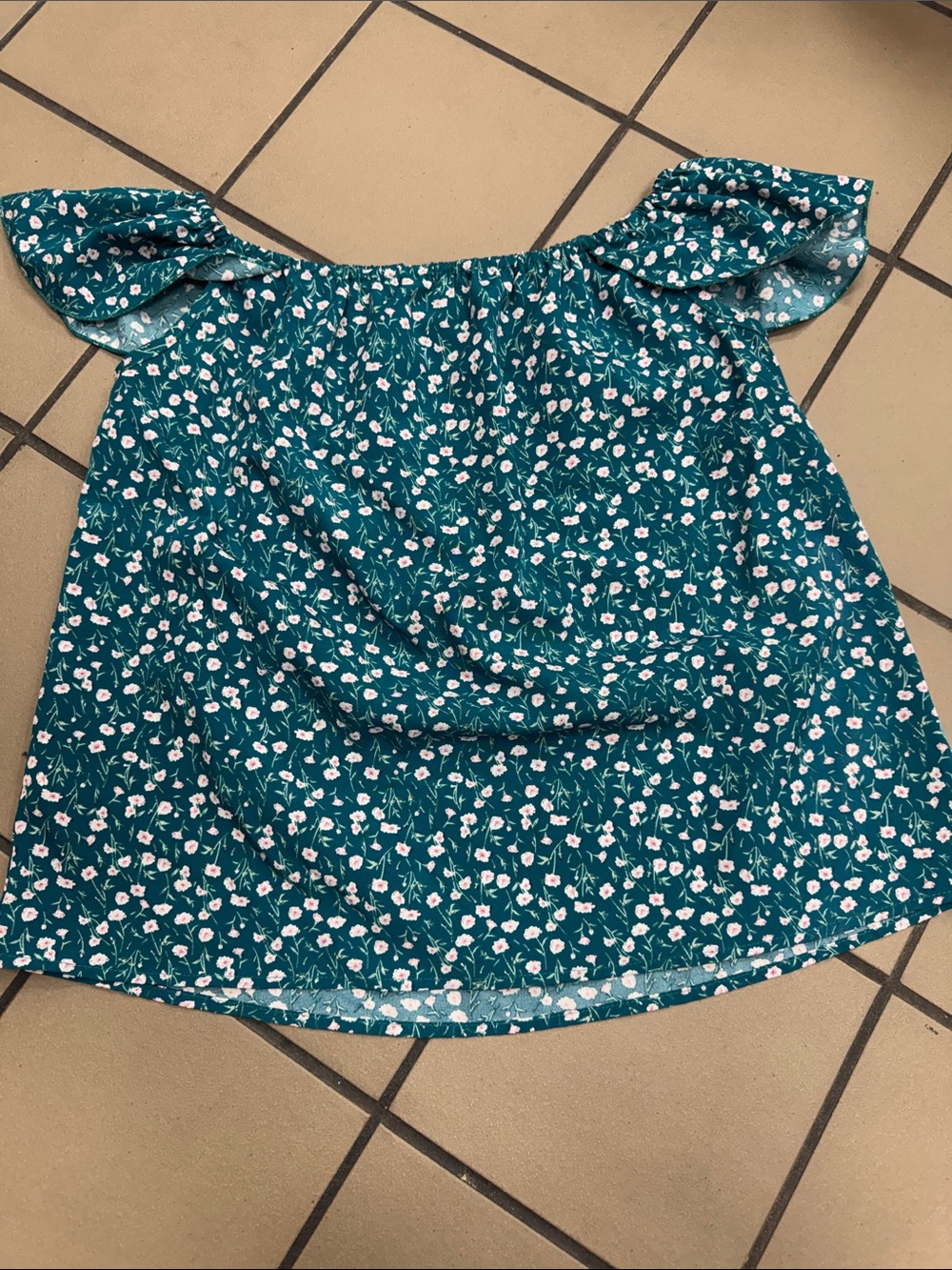 SHEIN Teal Floral Off-Shoulder Top